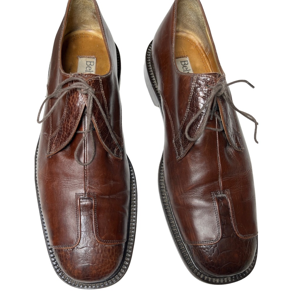 Belvedere‎ Florence Mens Brown Leather Exotic Texture Derby Shoes Italy 10 M